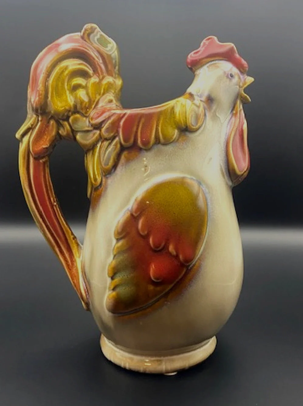 Glazed Rooster Pitcher Art Pottery Home Decor- Pre-owned
